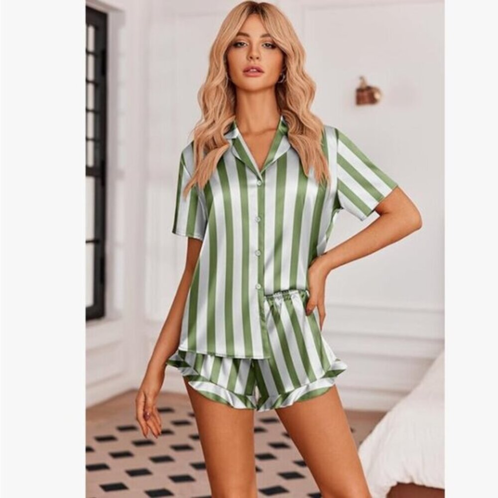 Women's 2 Piece Silk Ruffle Lingerie Sleeps Set